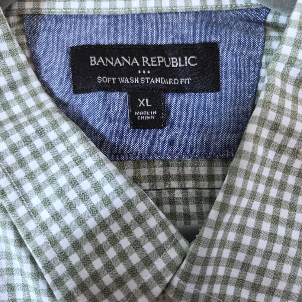 NWOT Banana Republic Sage Green Gingham Plaid Shirt Size XL
